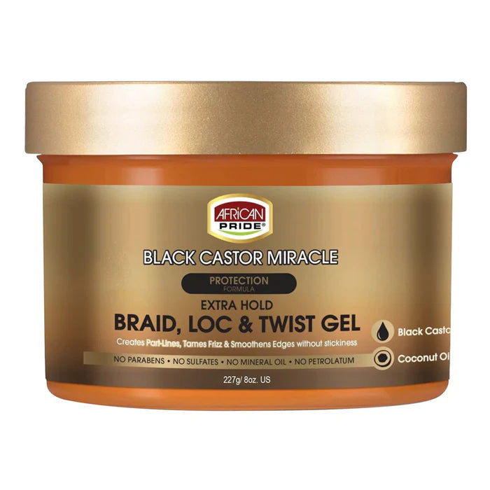 African Pride Black Castor Miracle Extra Hold Braid LOC & Twist Gel 8oz